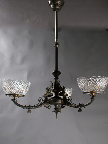 3-Light Neo Grec Egyptian Revival Gas Chandelier